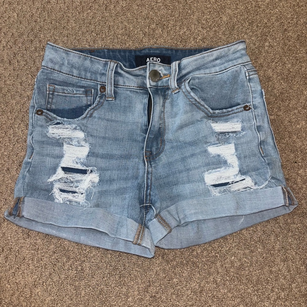 Aeropostale Medium Wash Ripped Jean Shorts
